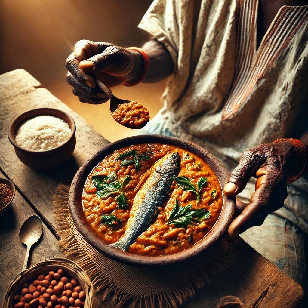 Le Laro de fonio ou fini Laro est une bouillie épaisse dans laquelle tous les ingrédients (fonio, poisson émietté, soumbala, oseille, arachide…) sont cuits ensemble pour une saveur riche, typique et profondément nourrissante