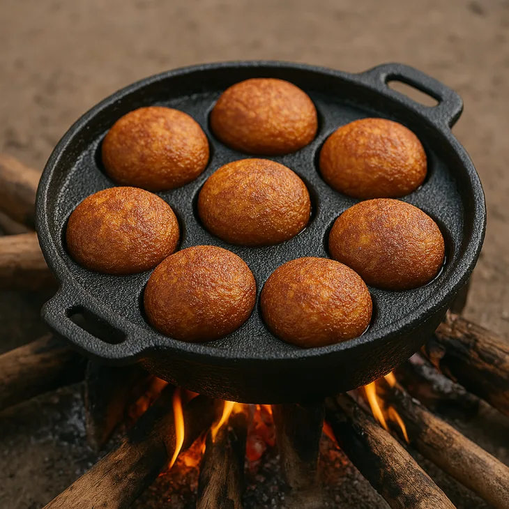 Beignets de fonio africains en cuisson &mdash; dor&eacute;s et croustillants