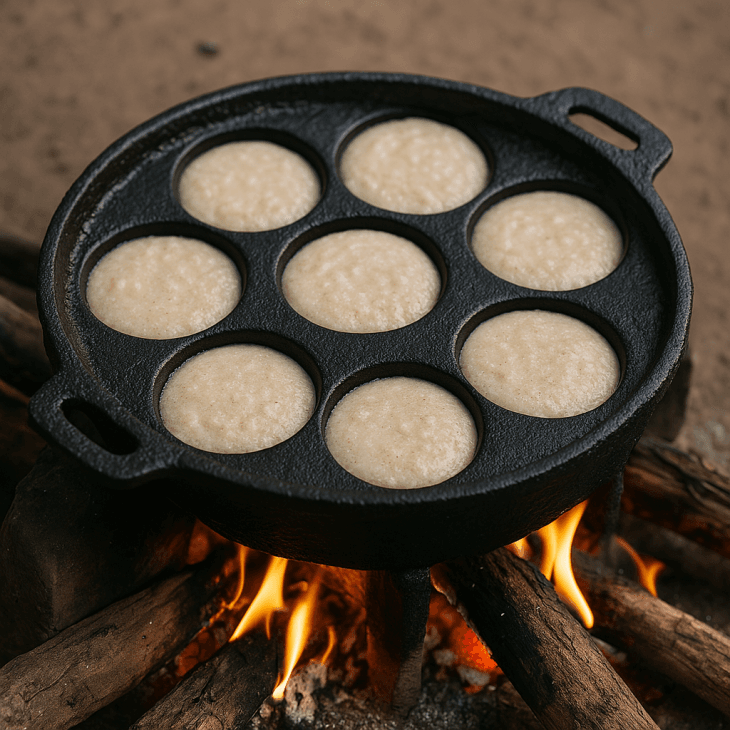 Cuisson des beignets de fonio africains dans le moule traditionnel