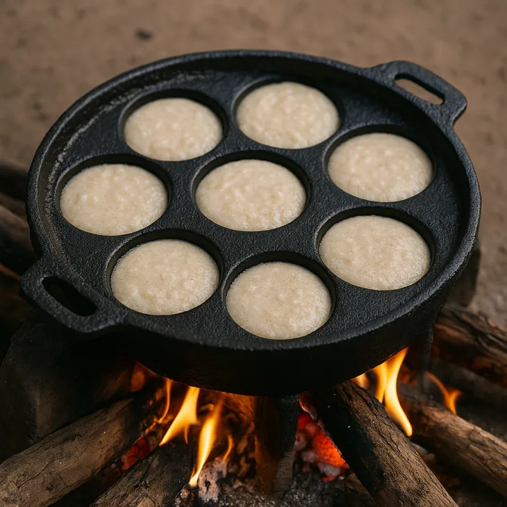 Cuisson des beignets de fonio africains dans le moule traditionnel