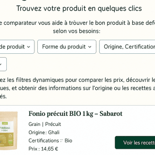 Découvrez fonio.guide, le premier site qui vous aide à comparer facilement les produits à base de fonio, selon VOS critères