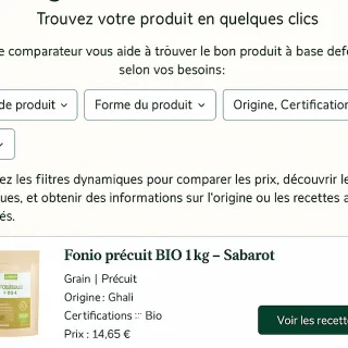 Découvrez fonio.guide, le premier site qui vous aide à comparer facilement les produits à base de fonio, selon VOS critères