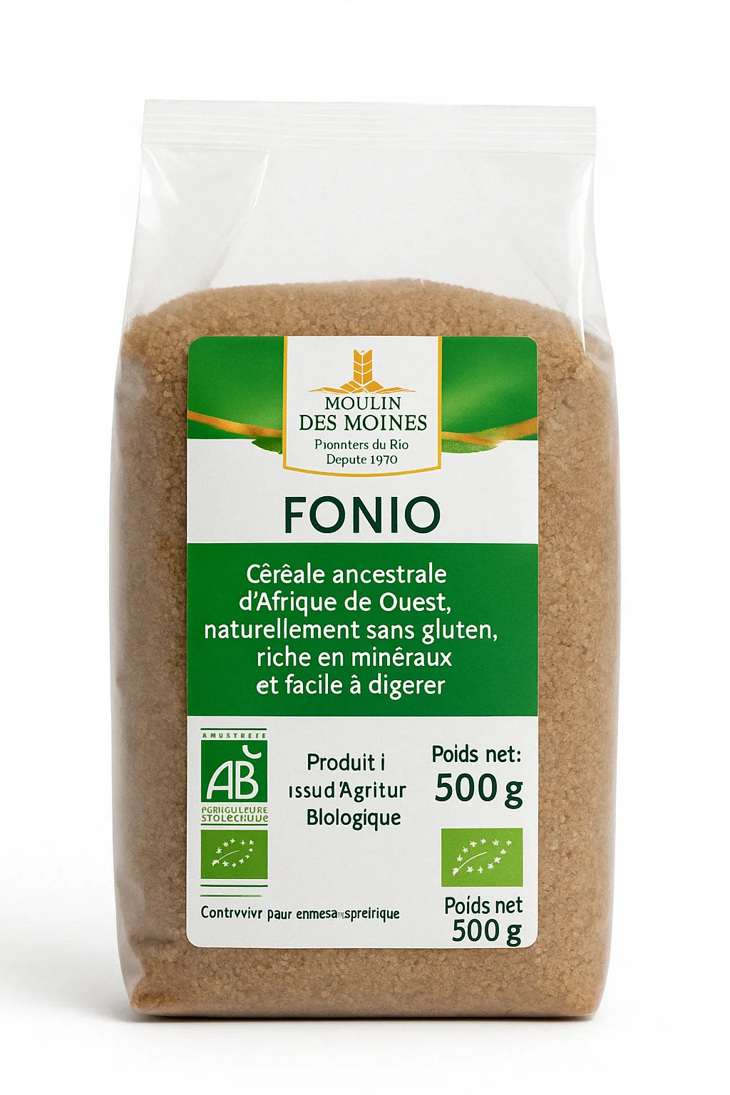 Paquet de Moulin des Moines Fonio bio pr&eacute;cuit 500 g