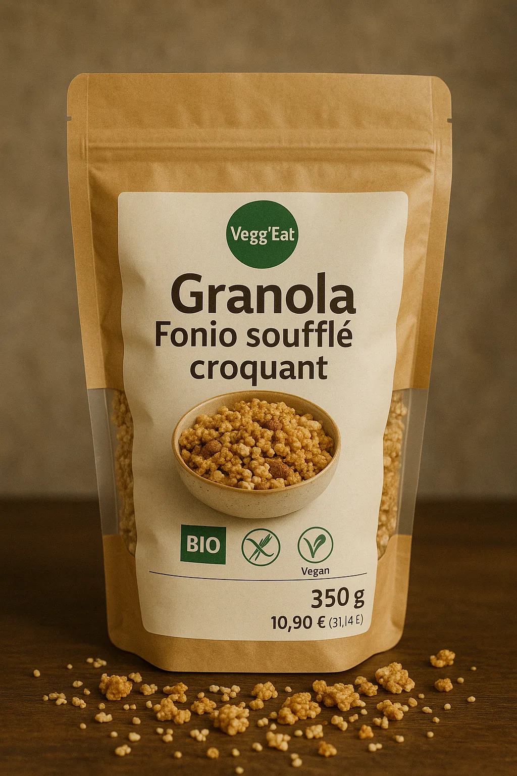 Paquet de Vegg&rsquo;Eat Granola de fonio souffl&eacute; croquant 350 g