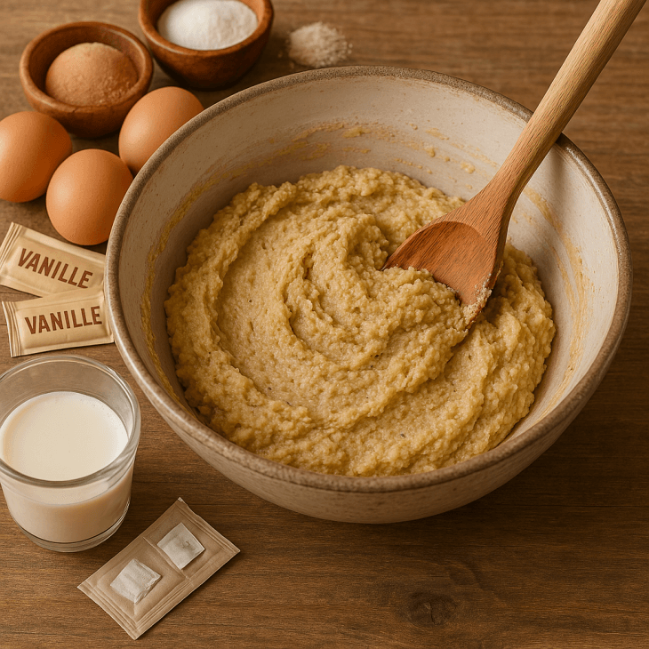 Préparation de la pâte à biscuits au fonio – Un moment de douceur où tradition et simplicité se rencontrent dans un saladier.