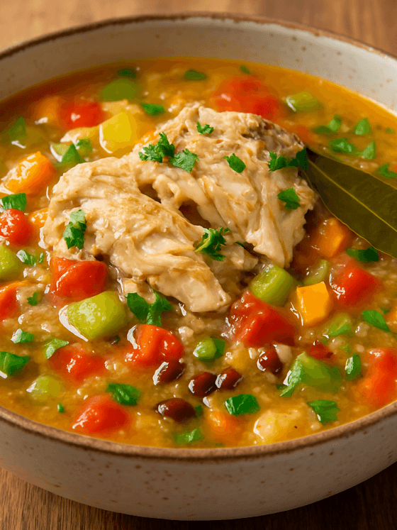 Soupe de fonio au poisson – Un bouillon généreux et parfumé, enrichi de légumes frais et de poisson émietté, pour un repas complet et réconfortant.