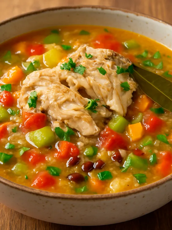 Soupe de fonio au poisson – Un bouillon généreux et parfumé, enrichi de légumes frais et de poisson émietté, pour un repas complet et réconfortant.