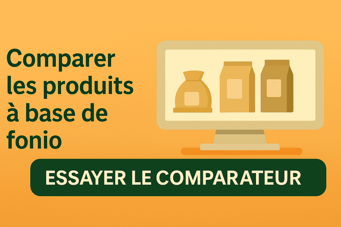 Testez dès maintenant notre comparateur de fonio et trouvez en quelques clics le produit fait pour vous : bio, équitable, en grains, en farine ou prêt à consommer.