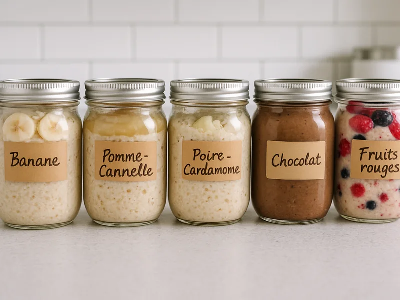 Cinq bocaux de porridge de fonio pr&eacute;par&eacute;s pour la semaine