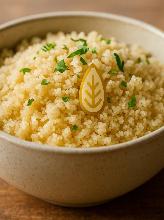 Bol de fonio cuit, céréale sans gluten à la texture légère et moelleuse