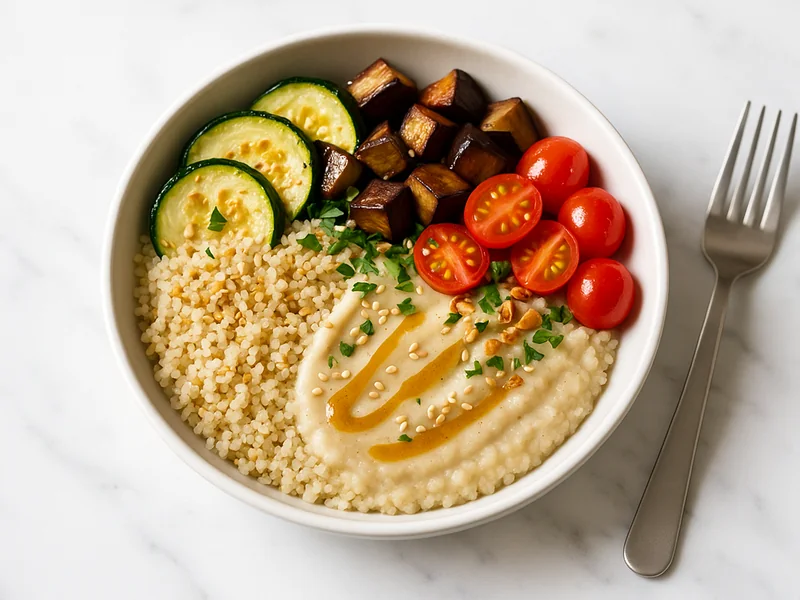 Bowl v&eacute;g&eacute;tal au fonio avec l&eacute;gumes color&eacute;s