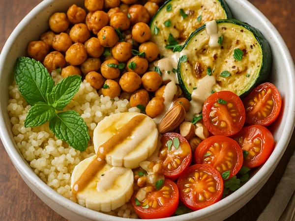 Bowl fonio lentilles l&eacute;gumes pour r&eacute;cup&eacute;ration post-entra&icirc;nement
