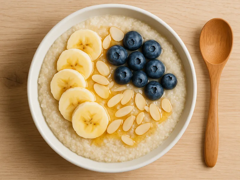 Porridge de fonio avec fruits rouges et myrtilles