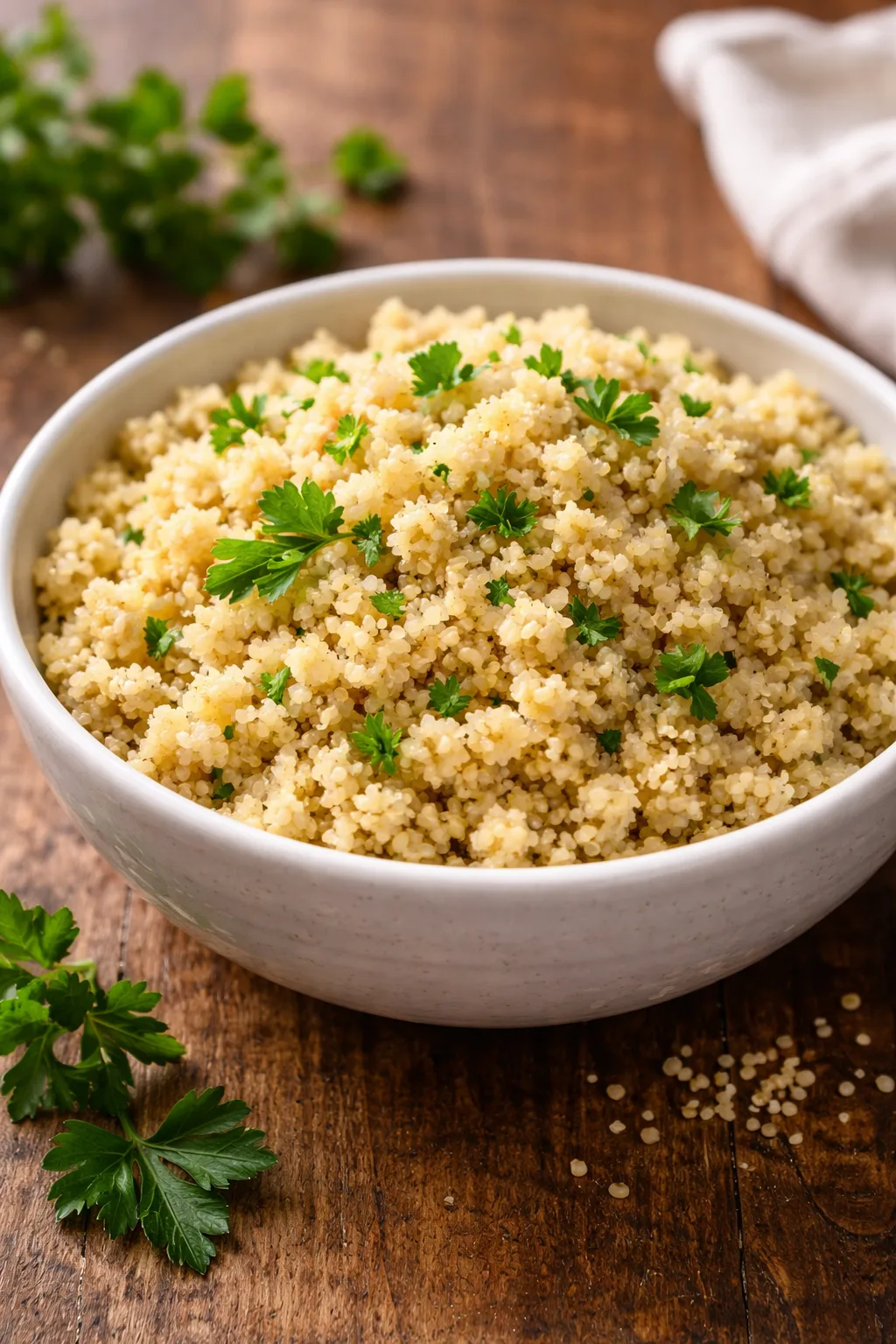 Millet cuit en accompagnement dans un bol blanc