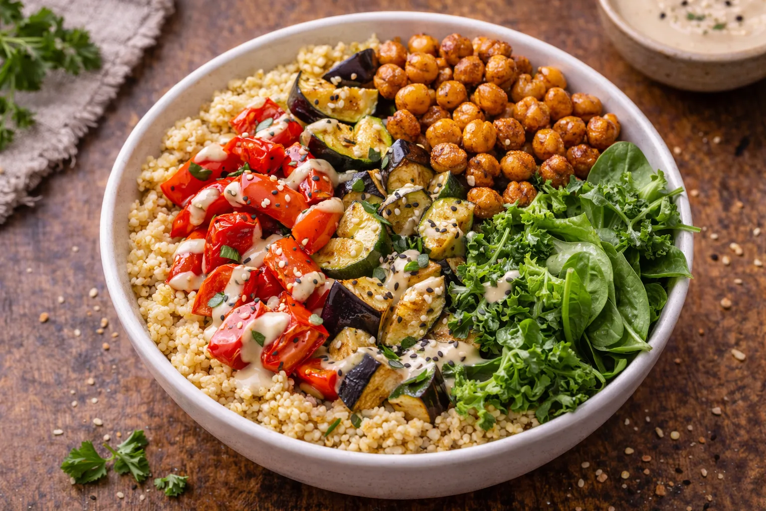 Bowl millet l&eacute;gumes r&ocirc;tis pois chiches