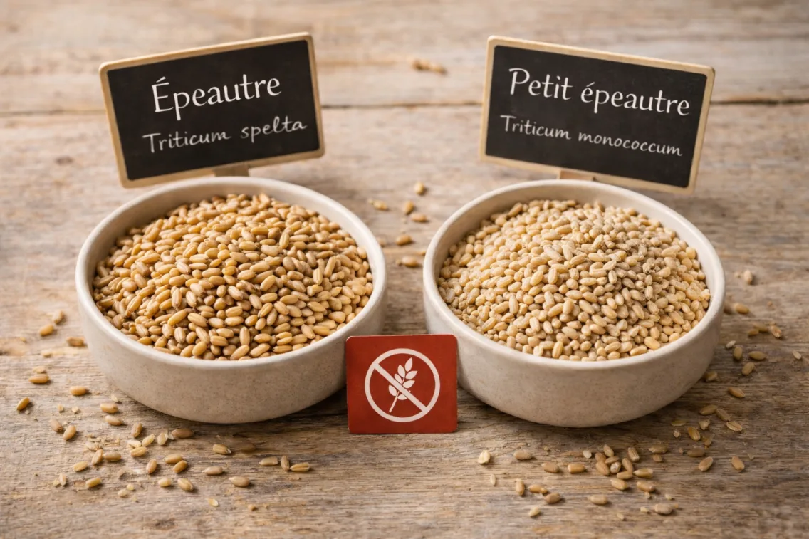 Comparaison visuelle entre grand épeautre et petit épeautre par rapport au gluten