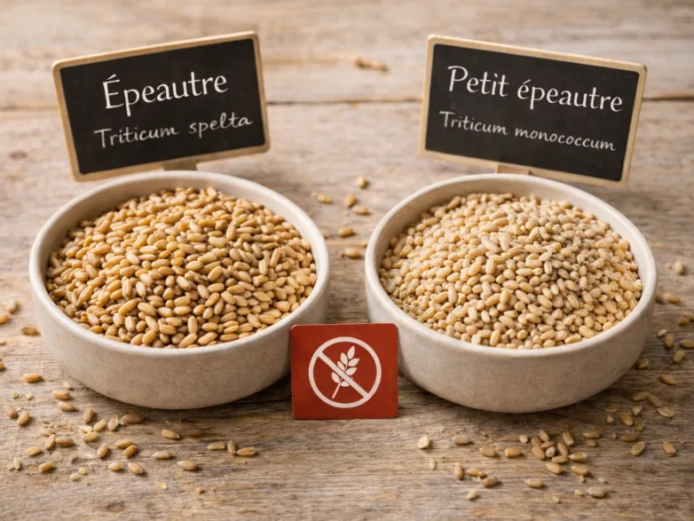 Comparaison visuelle entre grand épeautre et petit épeautre par rapport au gluten