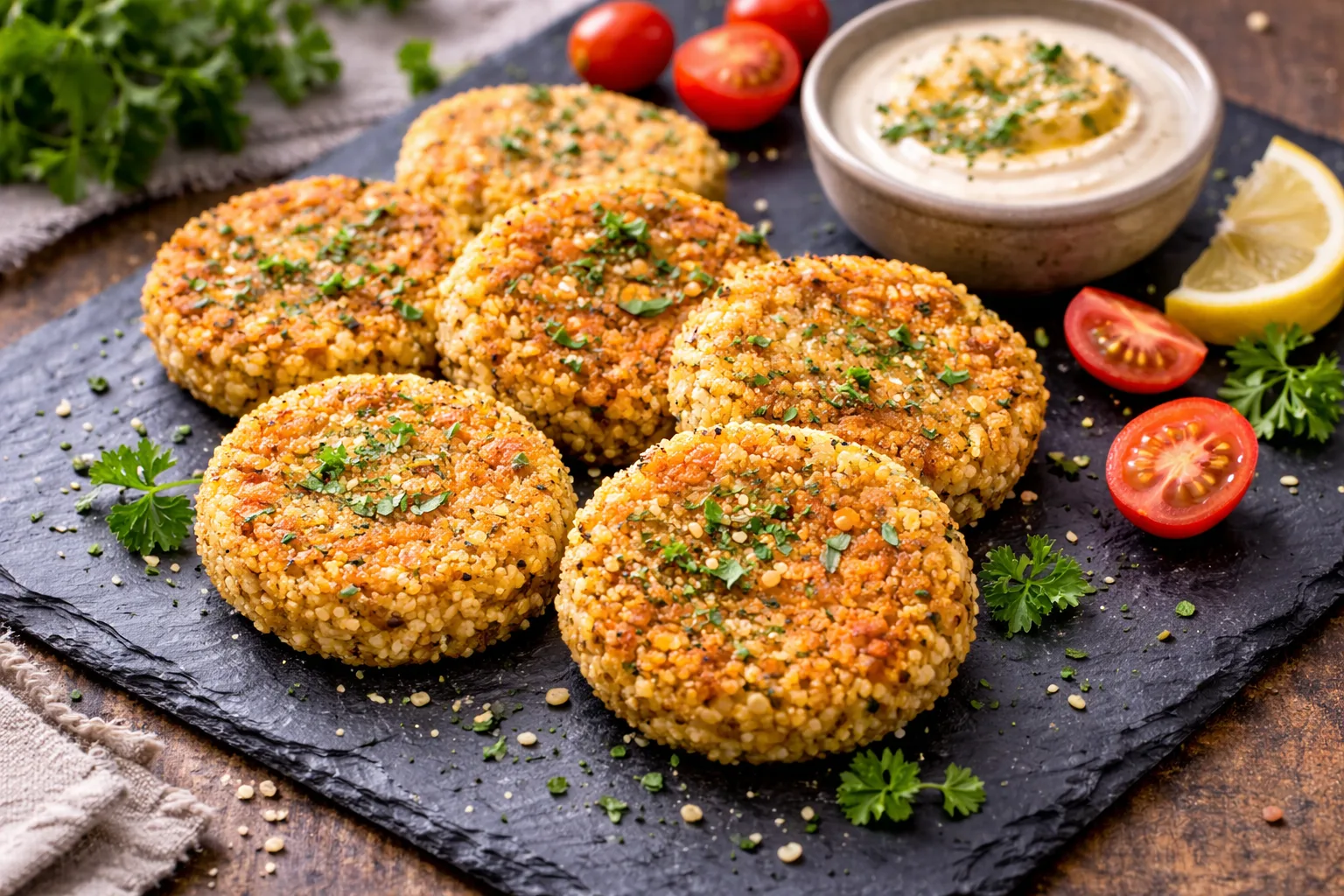 Galettes de millet aux l&eacute;gumes sauce tahini