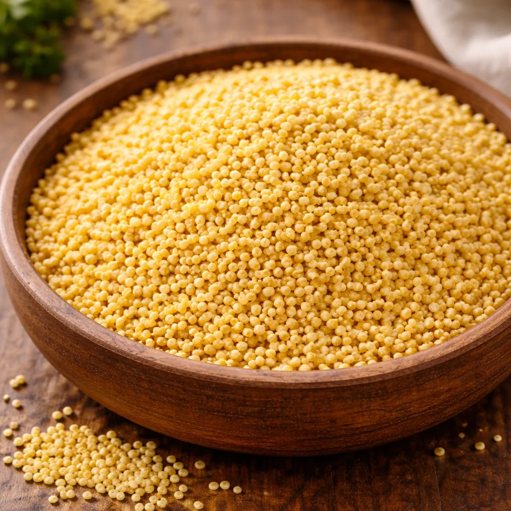Graine de millet cru dans un bol en bois &mdash; Panicum miliaceum