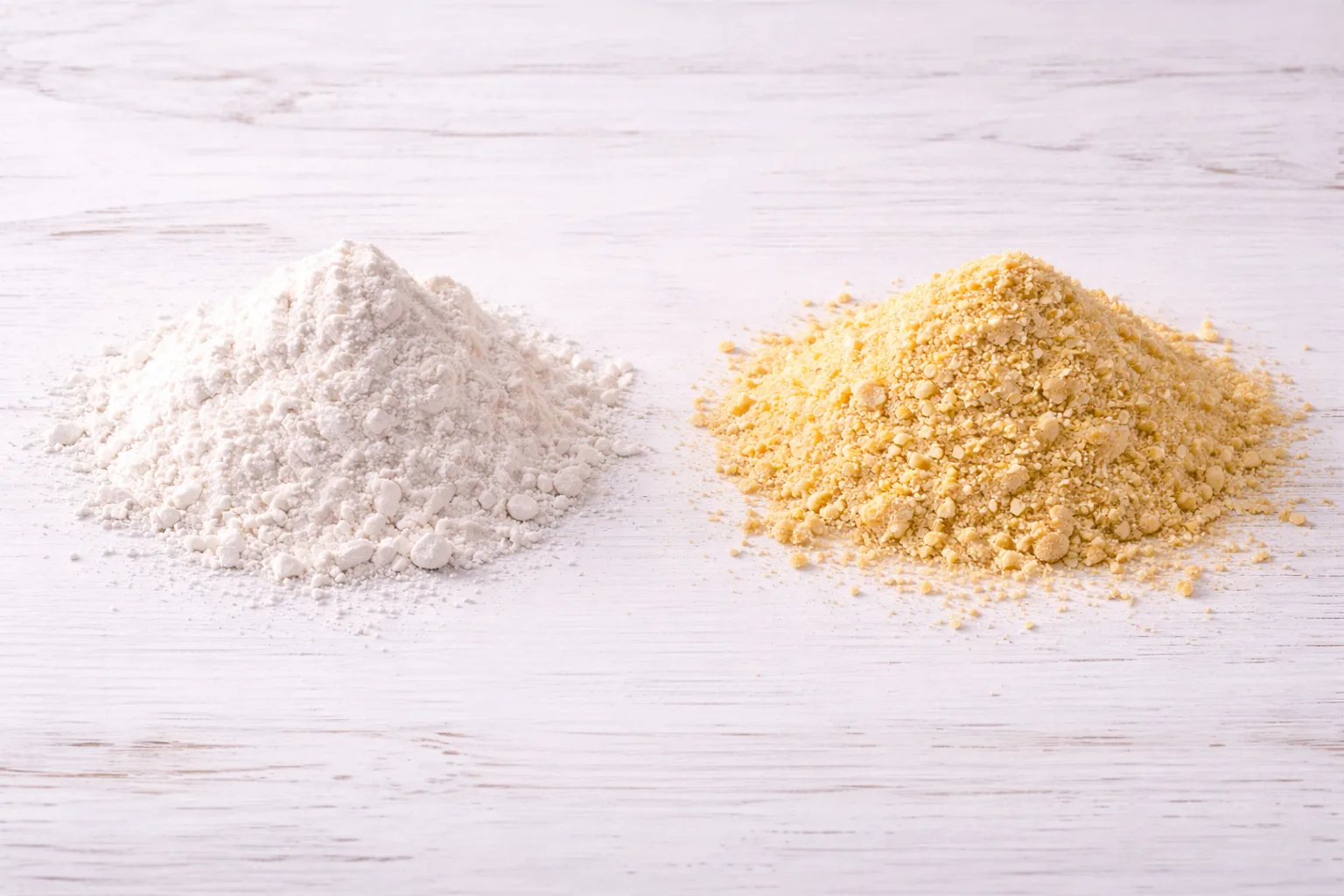 Comparaison visuelle farine de riz blanc et farine de millet jaune