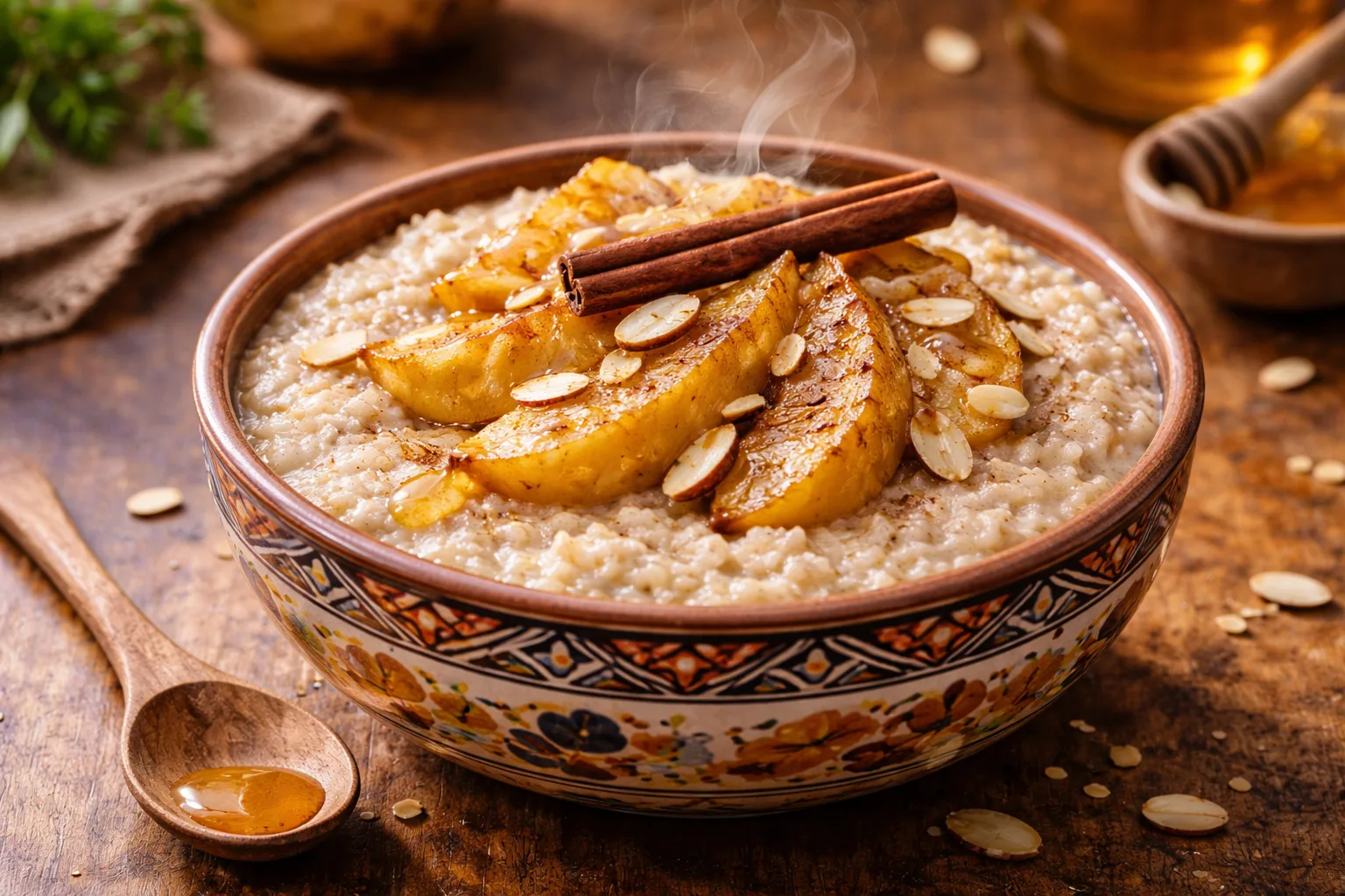 Porridge de millet &agrave; la cannelle et aux poires caram&eacute;lis&eacute;es