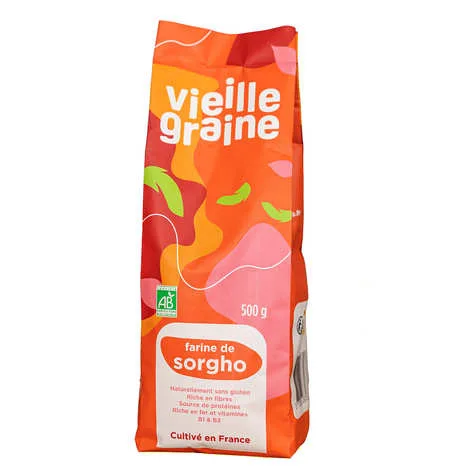 Farine de sorgho bio Vieille Graine &ndash; sac 500 g, cultiv&eacute; en France, certifi&eacute; Agriculture Biologique