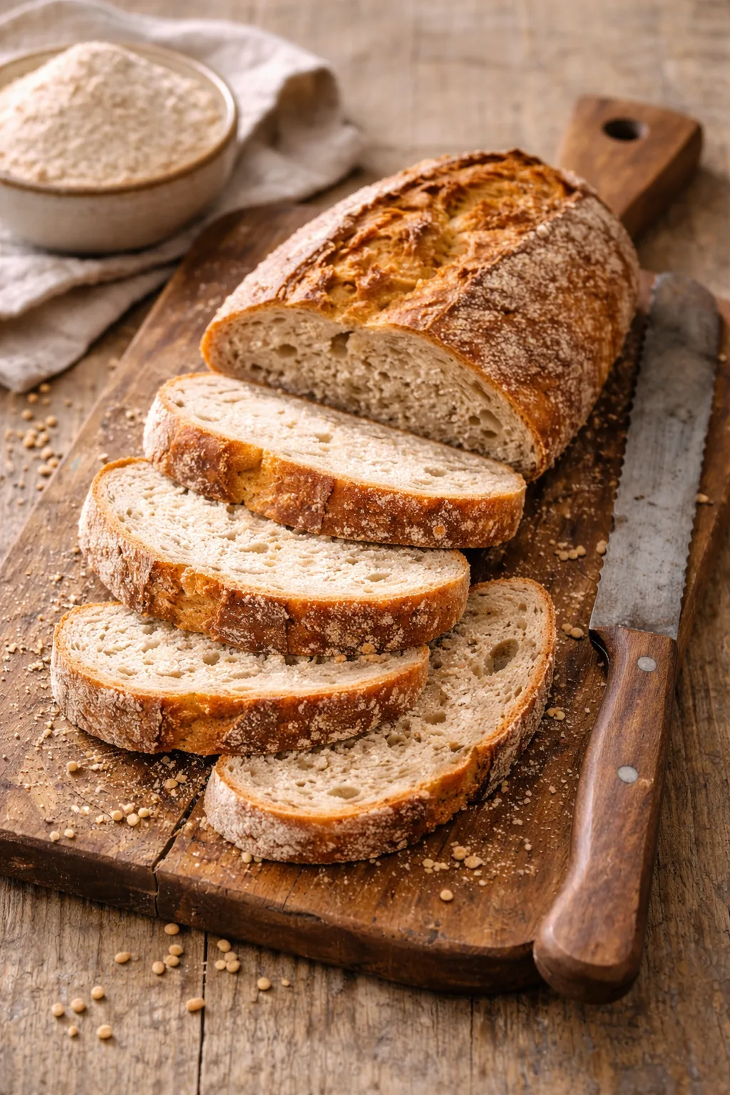 Pain rustique sans gluten &agrave; la farine de sorgho fra&icirc;chement cuit