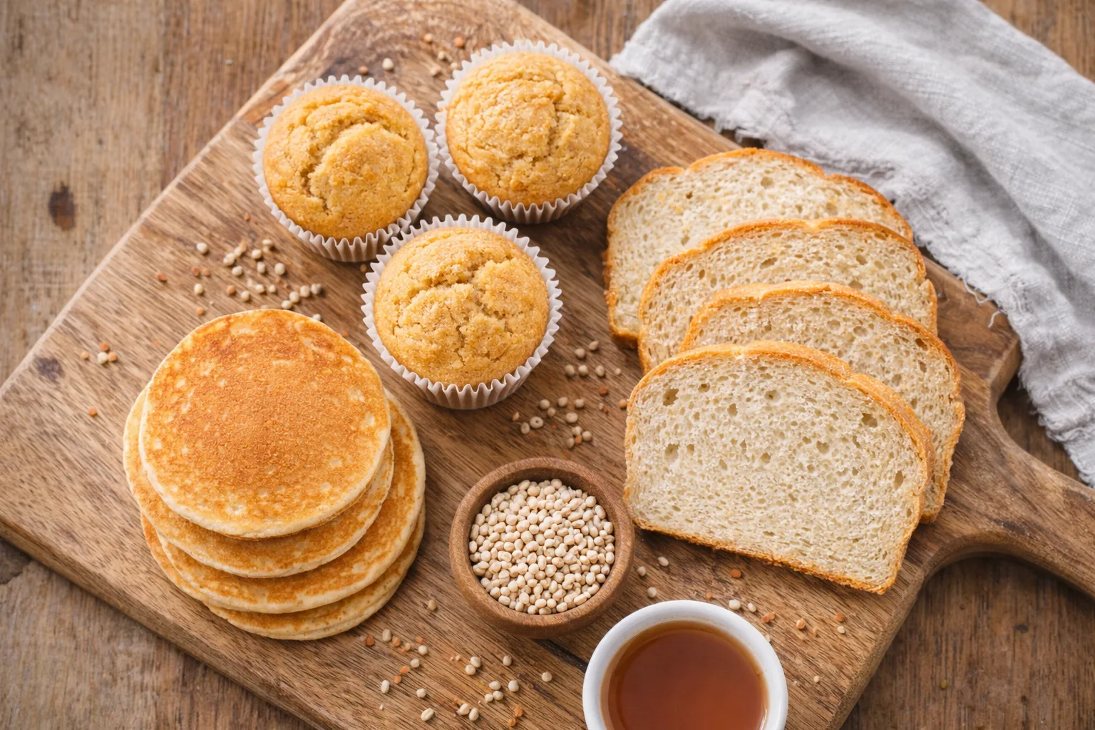 P&acirc;tisseries sans gluten r&eacute;alis&eacute;es avec de la farine de sorgho : muffins, cr&ecirc;pes et pain maison